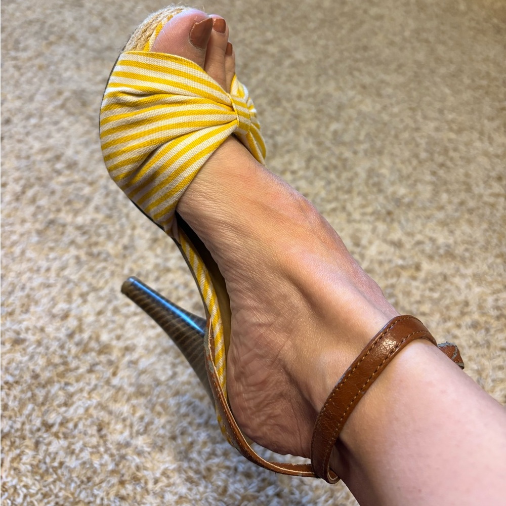 Yellow Striped Heels with Brown Straps